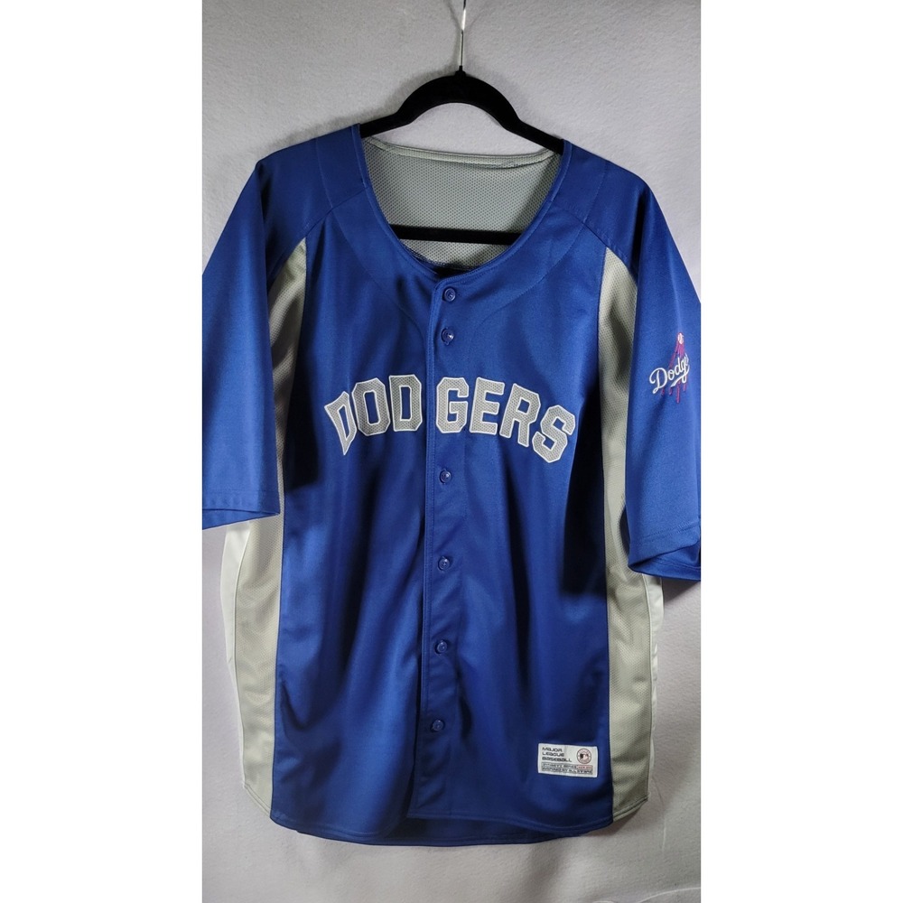 MLB Los Angeles LA Dodgers Team Jersey Button Down Blue Gray Mens XL